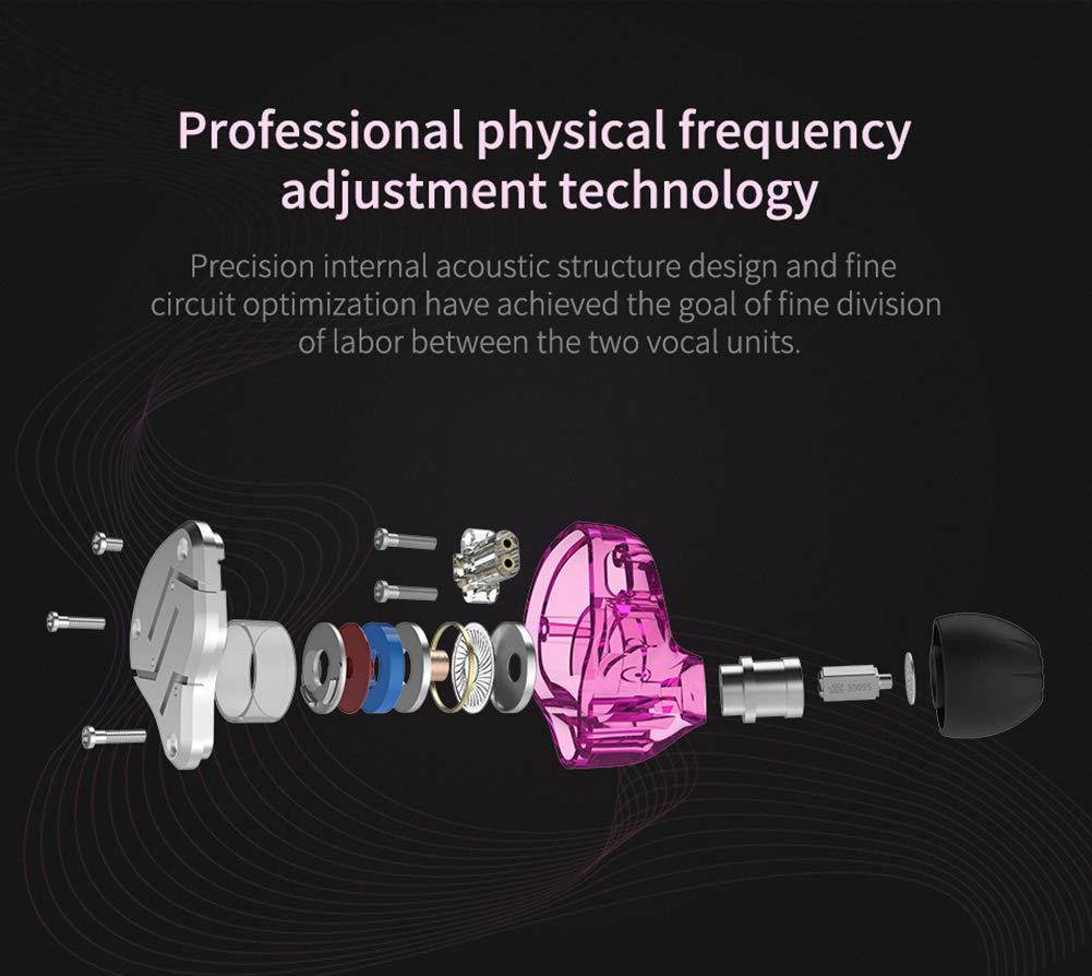 Earbuds Headphones, KZ ZSN Hybrid Driver in-Ear Headphones/Earphones/Headsets with Detachable Tangle-Free Cable for Musicians (Silver Purple)
