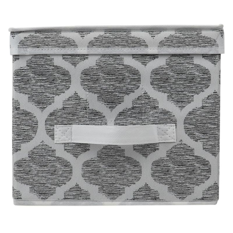 Home Basics Arabesque Large Non-Woven  Storage Box with Label Window, Grey