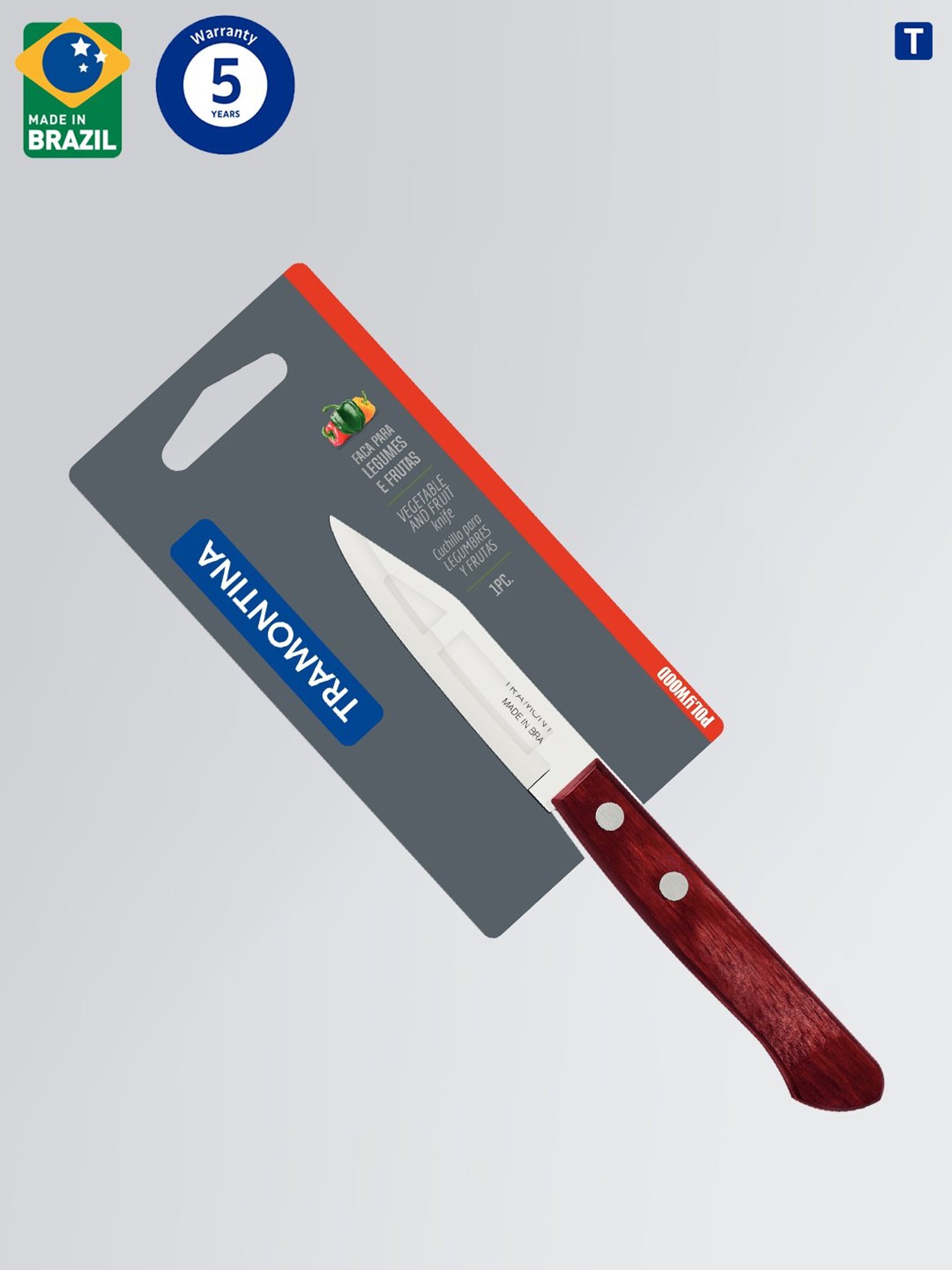 Tramontina Polywood Stainless Steel Vegetable & Fruit Knife 3" Plain Edge Polywood Handle