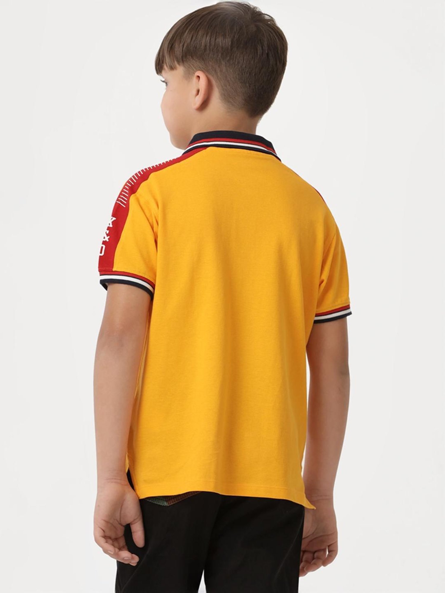 Kate & Oscar Kids Yellow Cotton Printed Polo T-Shirt