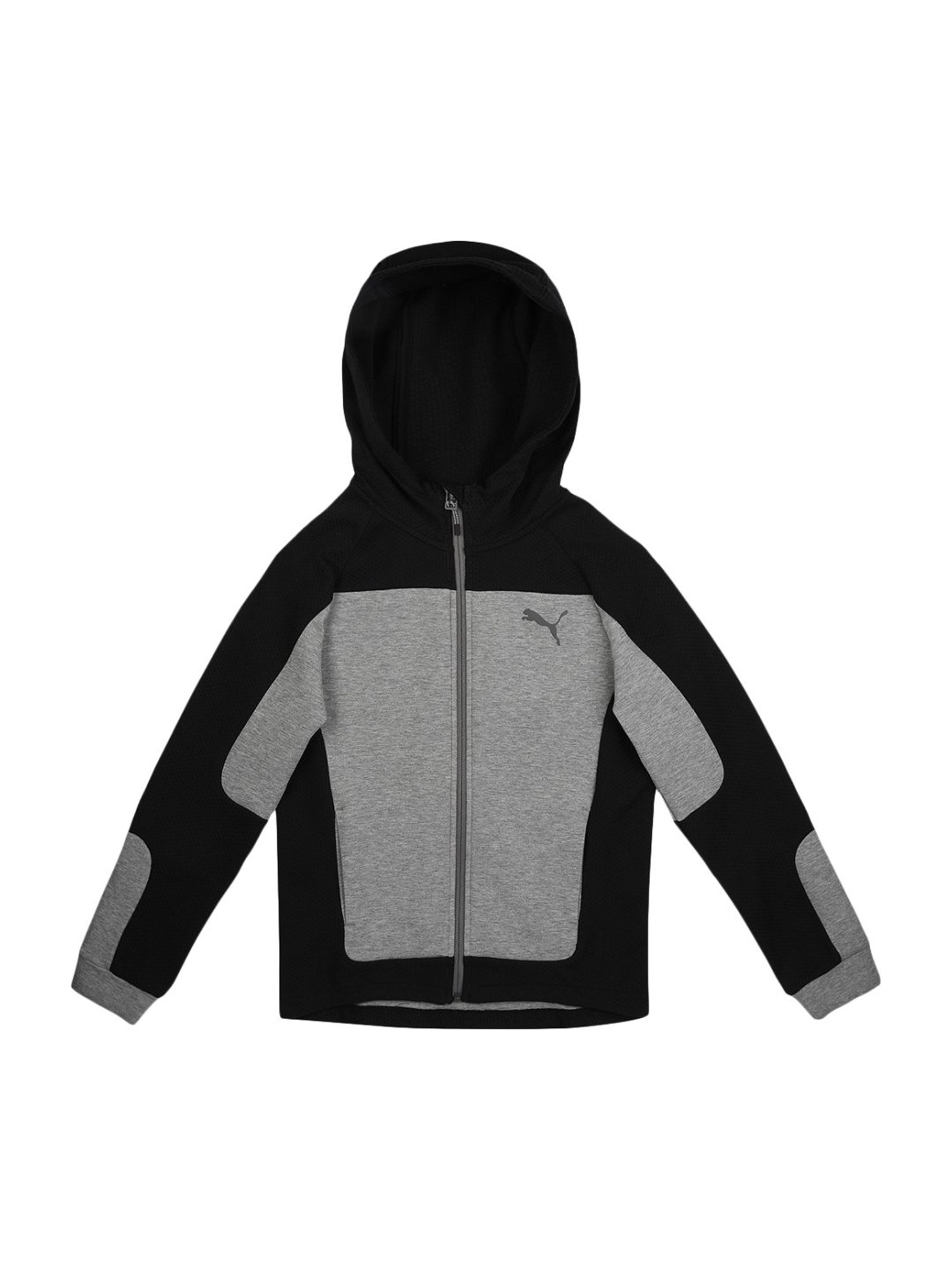 Puma Kids Evostripe Medium Grey Cotton Color Block Pattern Hoodie