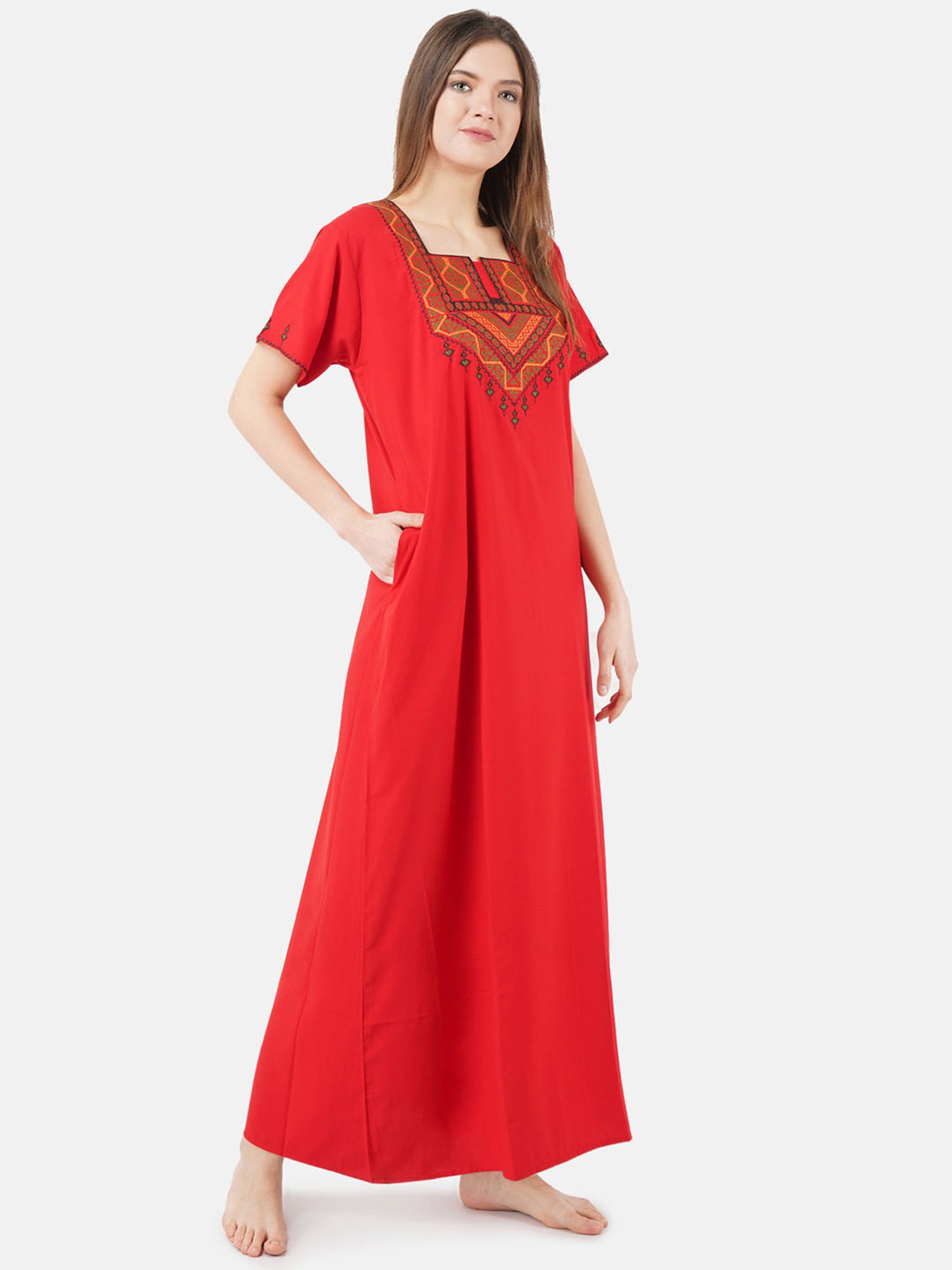 KOI SLEEPWEAR Red Embroidered Nighty