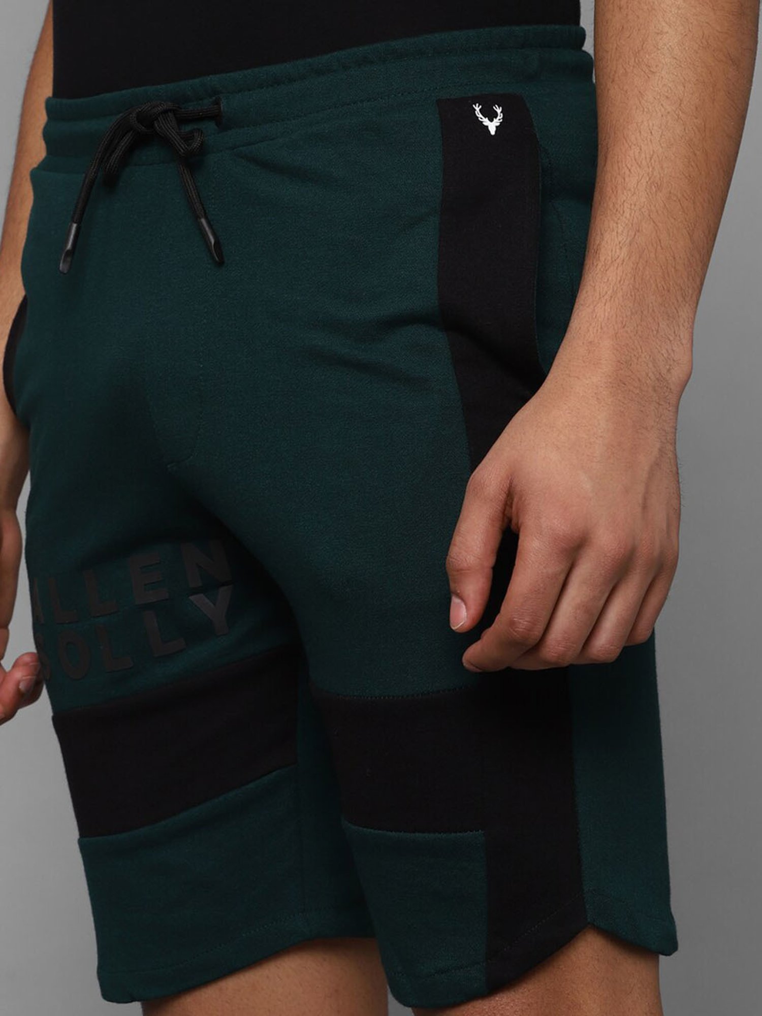 Tribe by Allen Solly Green & Black Regular Fit Colour Block Shorts
