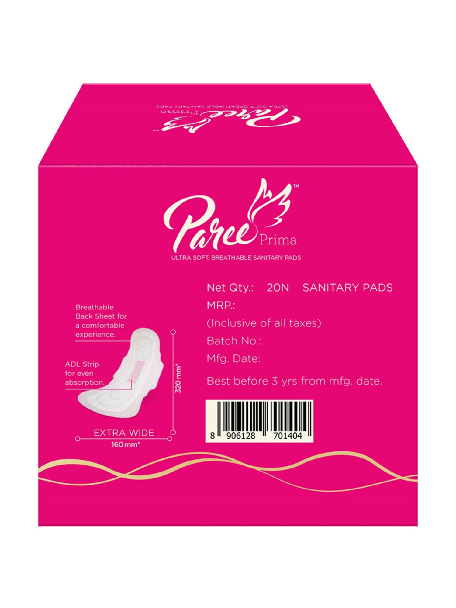 Paree Prima Ultra Soft Sanitary Trifold XXL Pads for Women - 20 Pcs