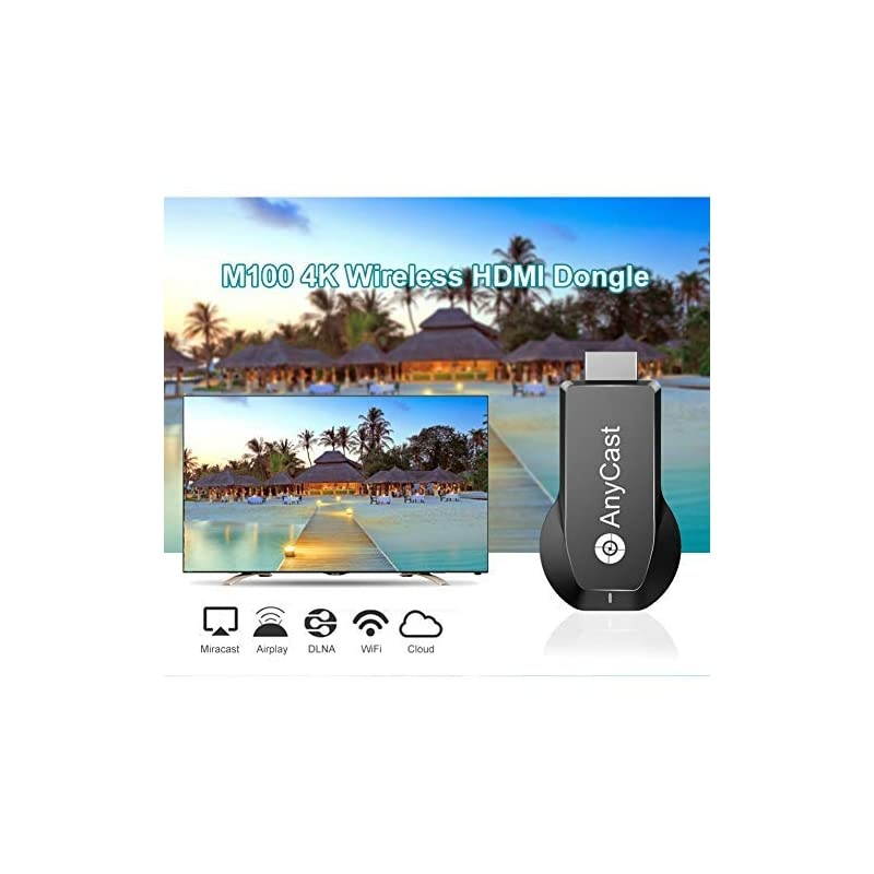 4K1080P Anycast M100 Wireless Display Adapter  WiFi Display Dongle HDMI Screen Mirroring Dual Core H265HEVC Decoder HD TV Stick Without Switching Miracast Airplay DLNA Support 4K 1080P