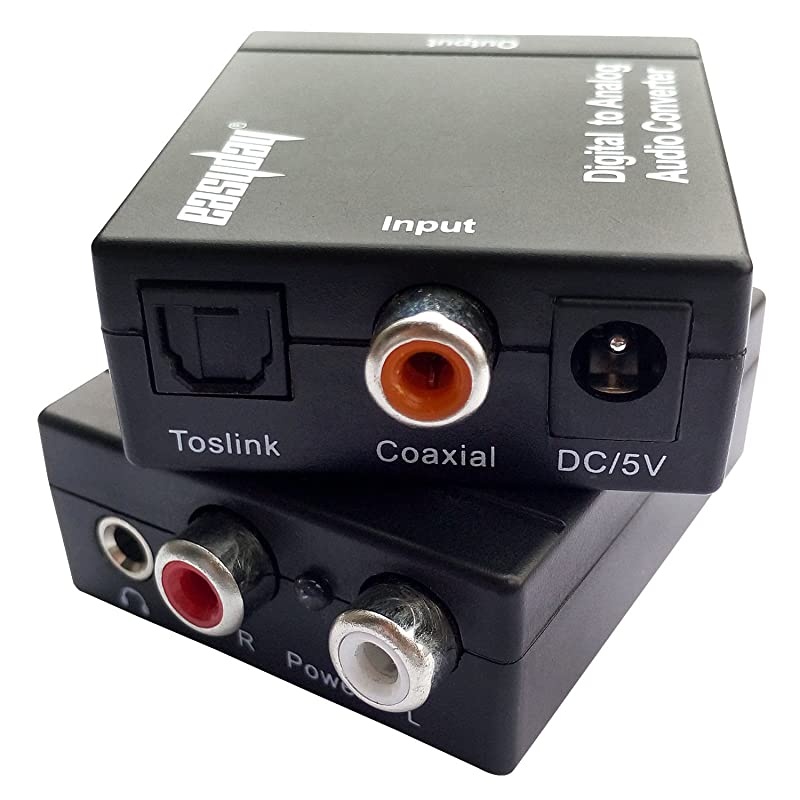 Digital Optical Optic to Analog RCA LR Stereo Audio Converter Adapter Changes Digital Coaxial or Optical SPDIF into Stereo 35mm Jack LR RCA Audio Outputs Includes AC Power Cable