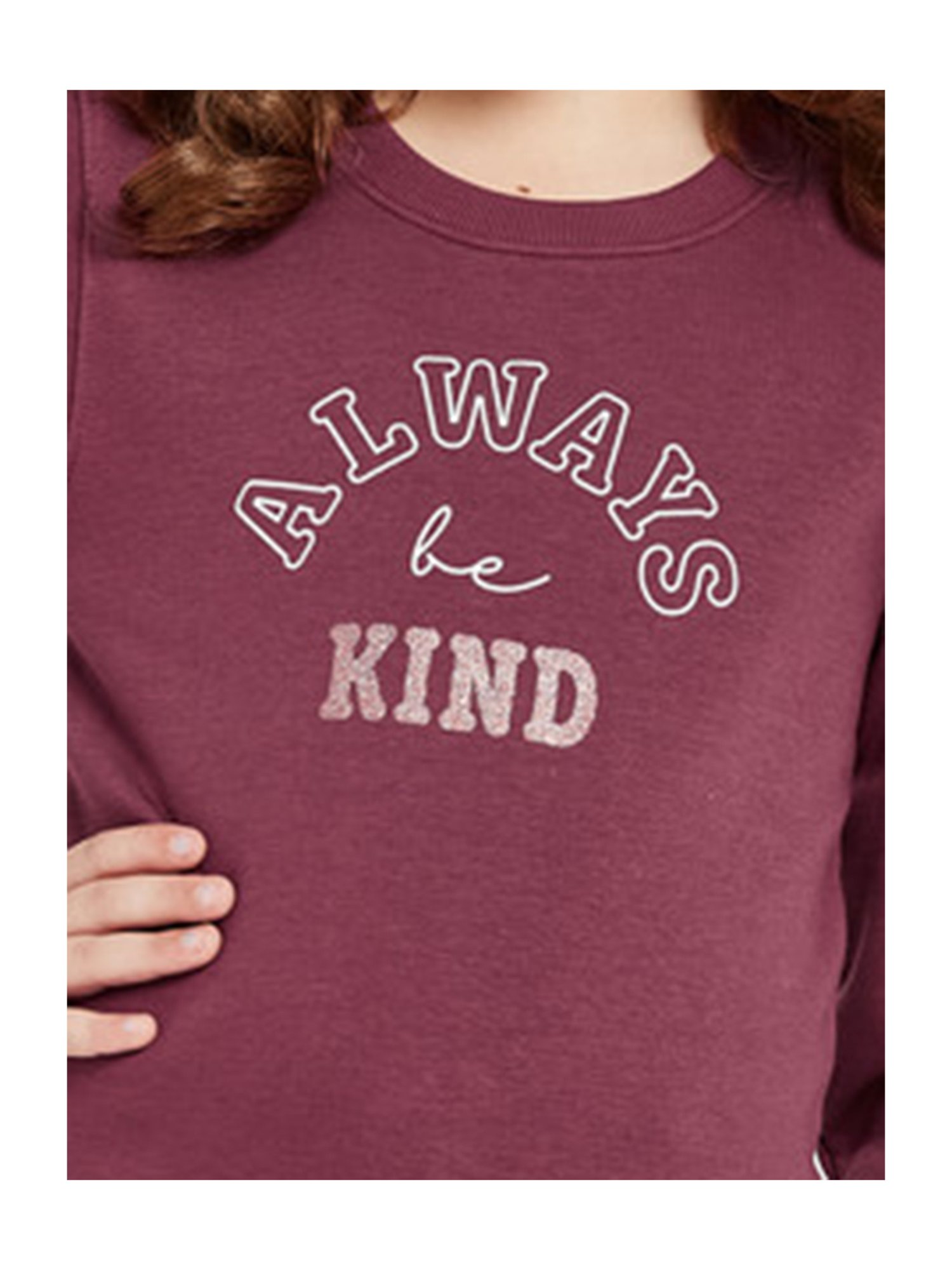 METTLE Kids Maroon Printed Full Sleeves Sweatshirt