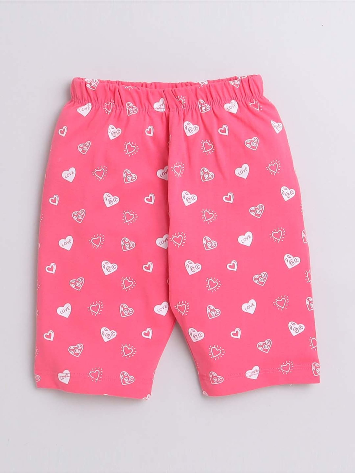 Bumzee Girls Off-White & Pink Cotton Printed T-Shirt Set