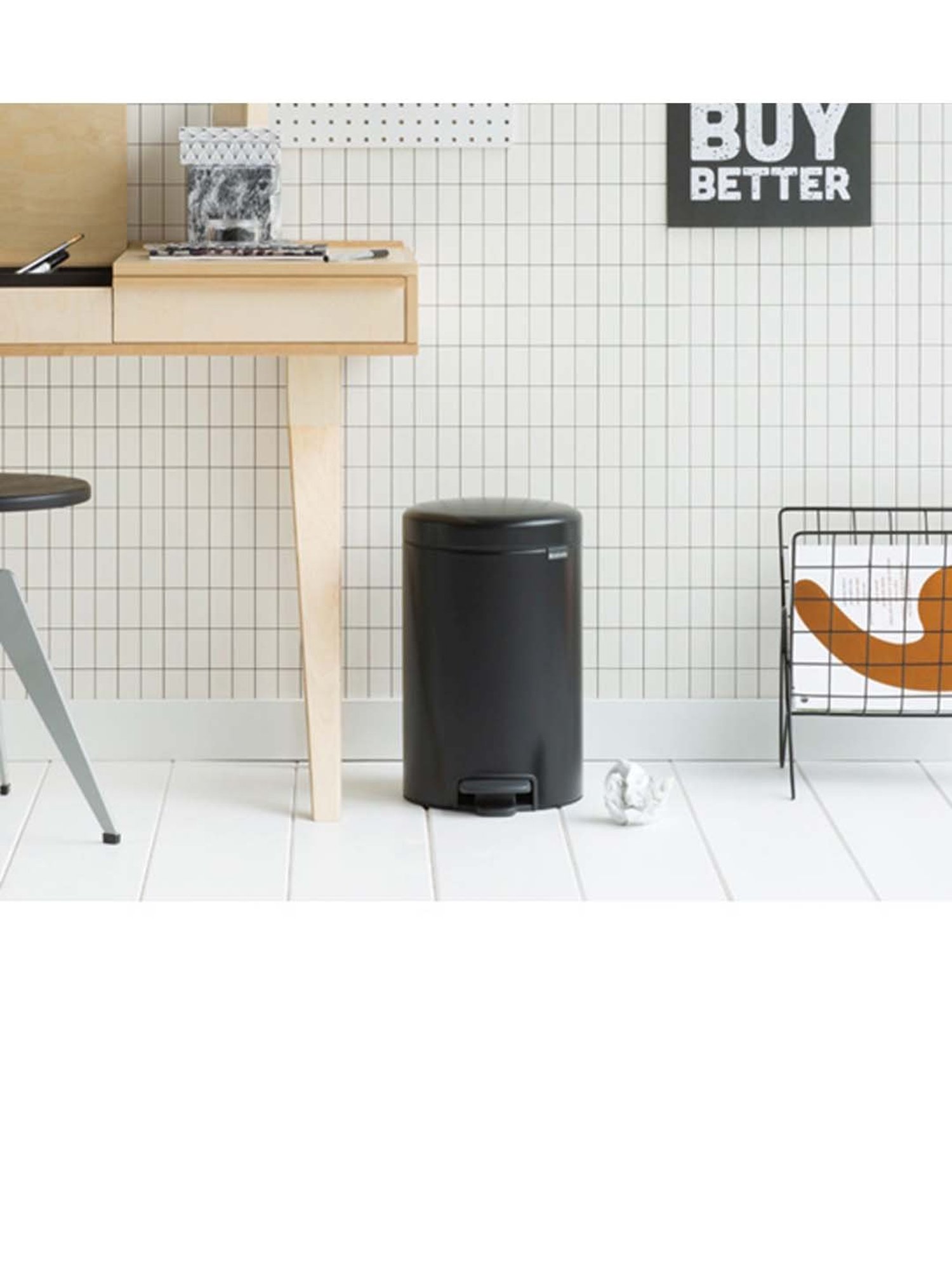 BRABANTIA New Icon Matt Black Metal Pedal Dustbin (12 L) - Set of 1
