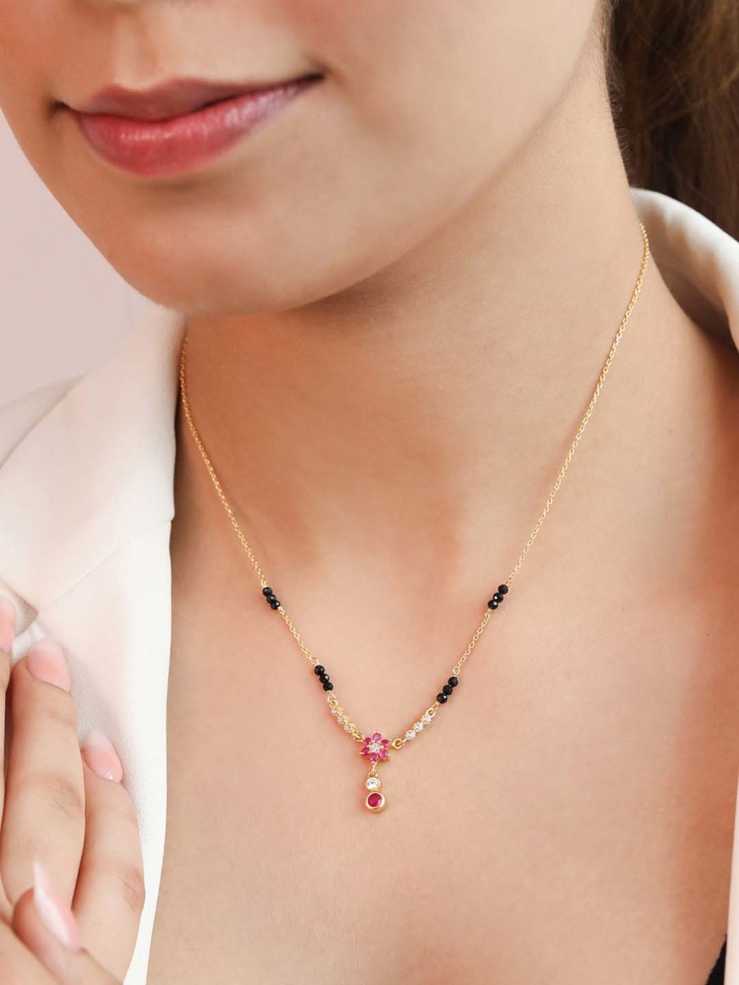 Zavya 925 Silver Eternal Petals Gold Plated CZ Flower Mangalsutra for Women