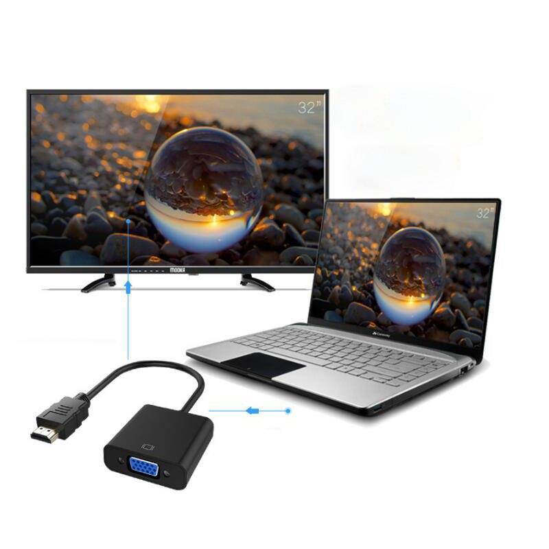 Black HDMI to VGA Adapter Digital to Analog Audio Converter M/F Video Cable for Xbox 360 PS3 PS4 PC Laptop TV Box to Projector
