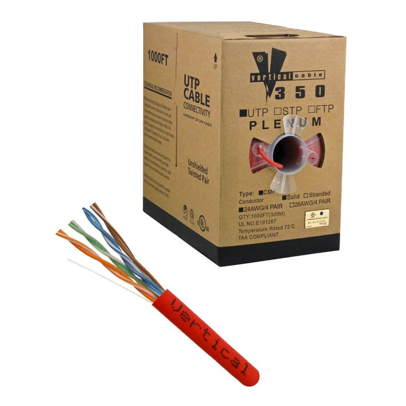 CAT-5E UTP 1000 8-Conductor Bulk Red-Plen Jacket AWG24 Solid-Bare Copper UL CMP CABLE