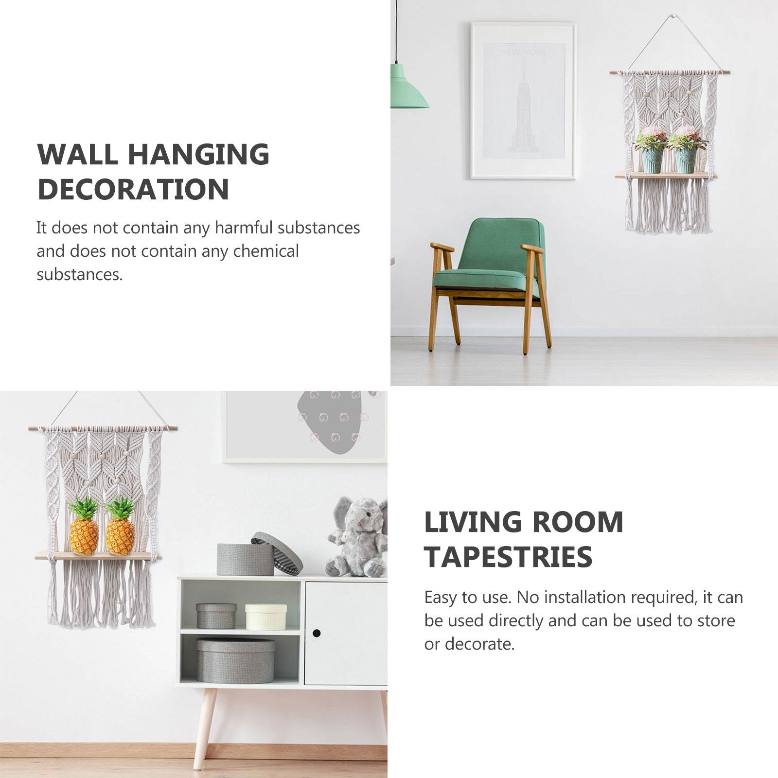 1 Pc Cotton Tapestry Woven Wall Hanging Decor DIY Wall Shelf (Assorted Color)