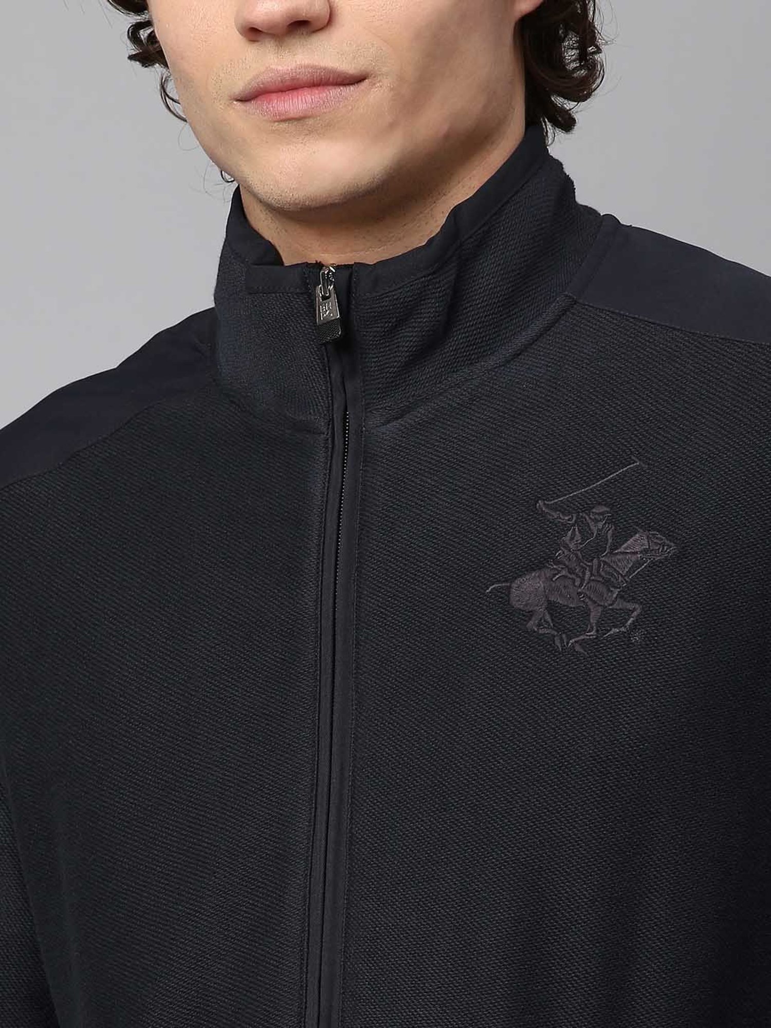 Beverly Hills Polo Club Black Regular Fit Logo Print Pure Cotton Sweatshirt