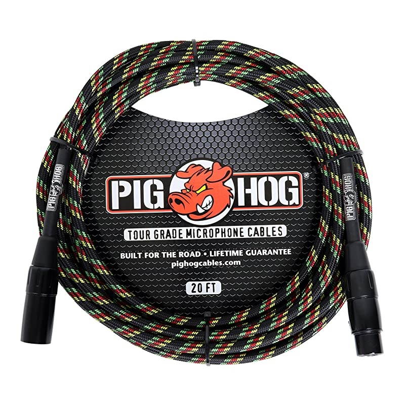 PHM20RAS Rasta Stripe Woven High Performance XLR Microphone Cable 20 Feet