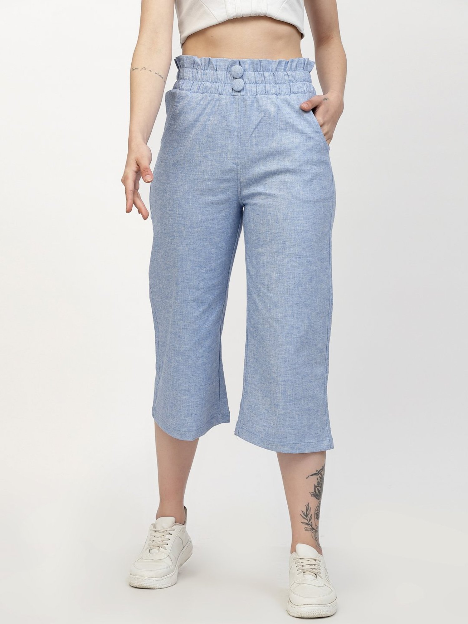 Westwood Blue Relaxed Fit Mid Rise Crop Pants