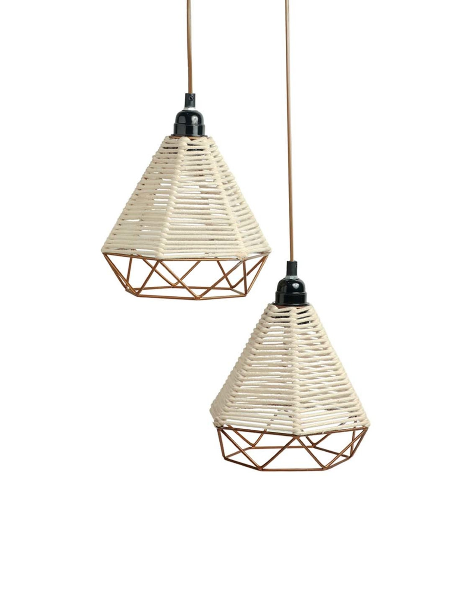 ExclusiveLane Sparkles Black Iron Handwoven Adjustable Chandelier With Hanging Lamp Shades