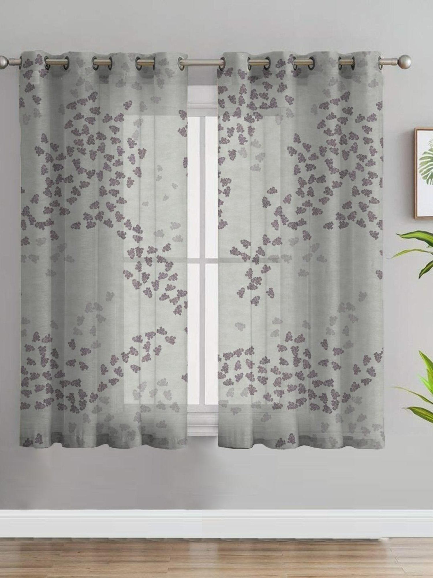 SPACES DRAPE STORY Elegent Digital Print Grey Polyester 5 ft Window Curtains - Set of 2