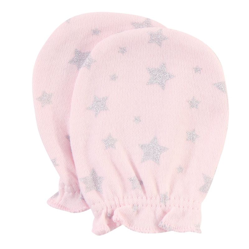 Hudson Baby Infant Girl Cotton Scratch Mittens, Cloud Mobile Pink, 0-6 Months