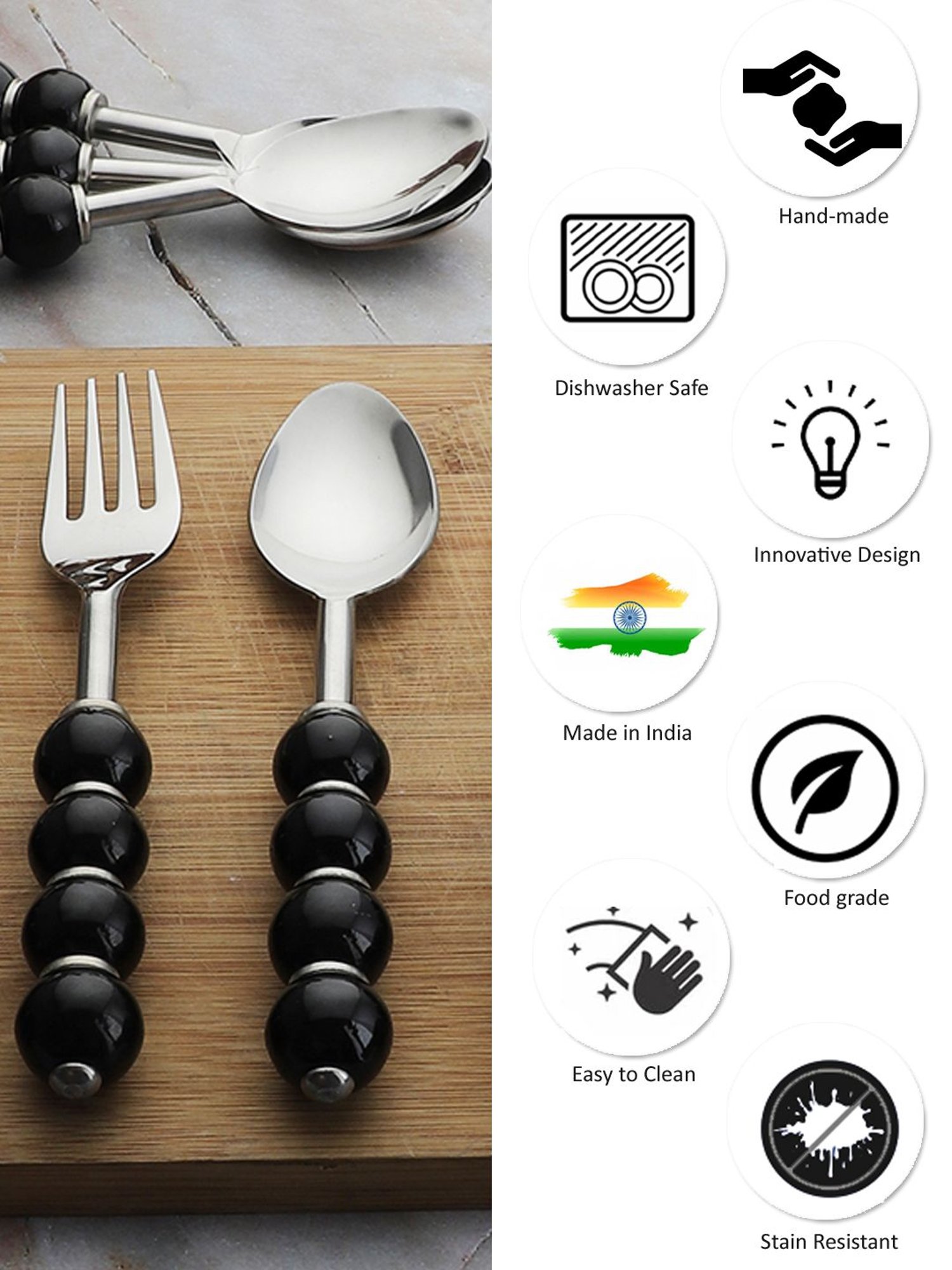 VarEesha Black Steel Spoons & Forks - Set of 12