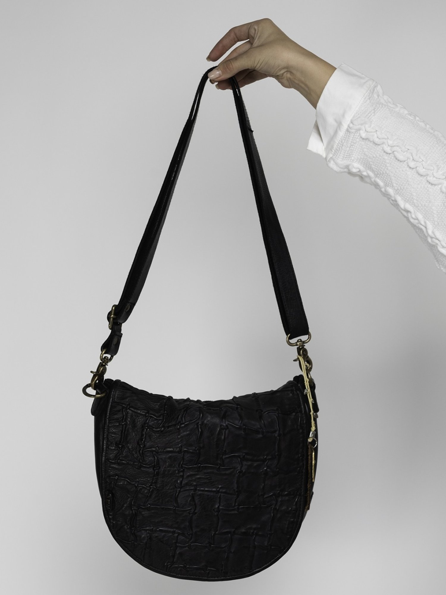 Art N Vintage Carla Black Leather Textured Small Sling Handbag