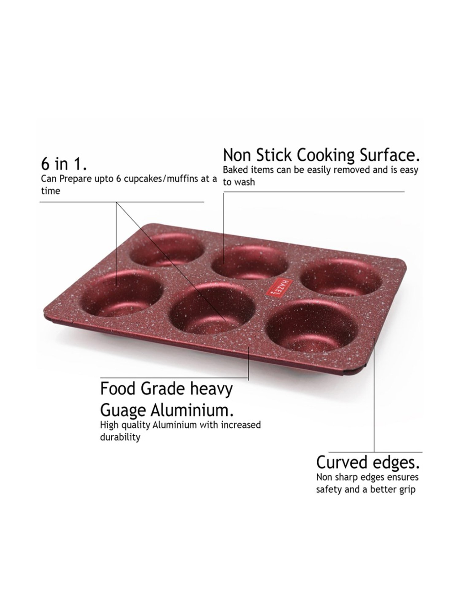 HAZEL Alfa Red Heavy Gauge Aluminium Granite Finish Non Stick Muffin Tray