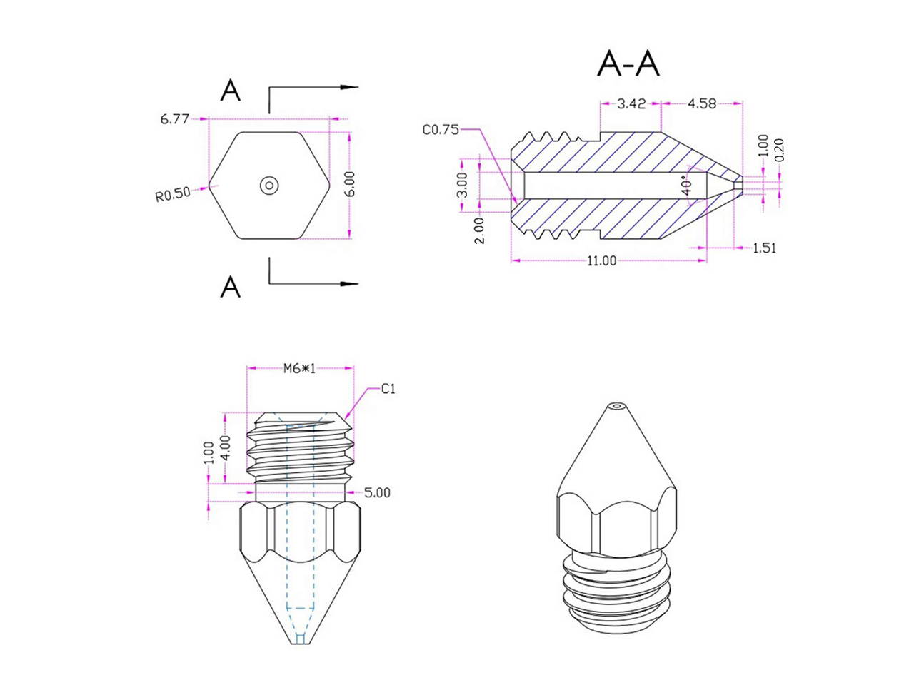 10pcs Creality 3D Printer Extruder Brass Nozzles Print Head 0.4mm Output for CR-10 Series Ender 3 Ender 5 1.75mm PLA ABS Filament