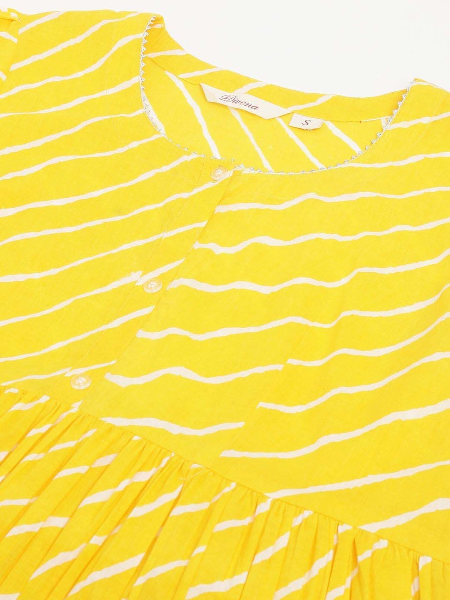 Divena Mustard Cotton Striped Top