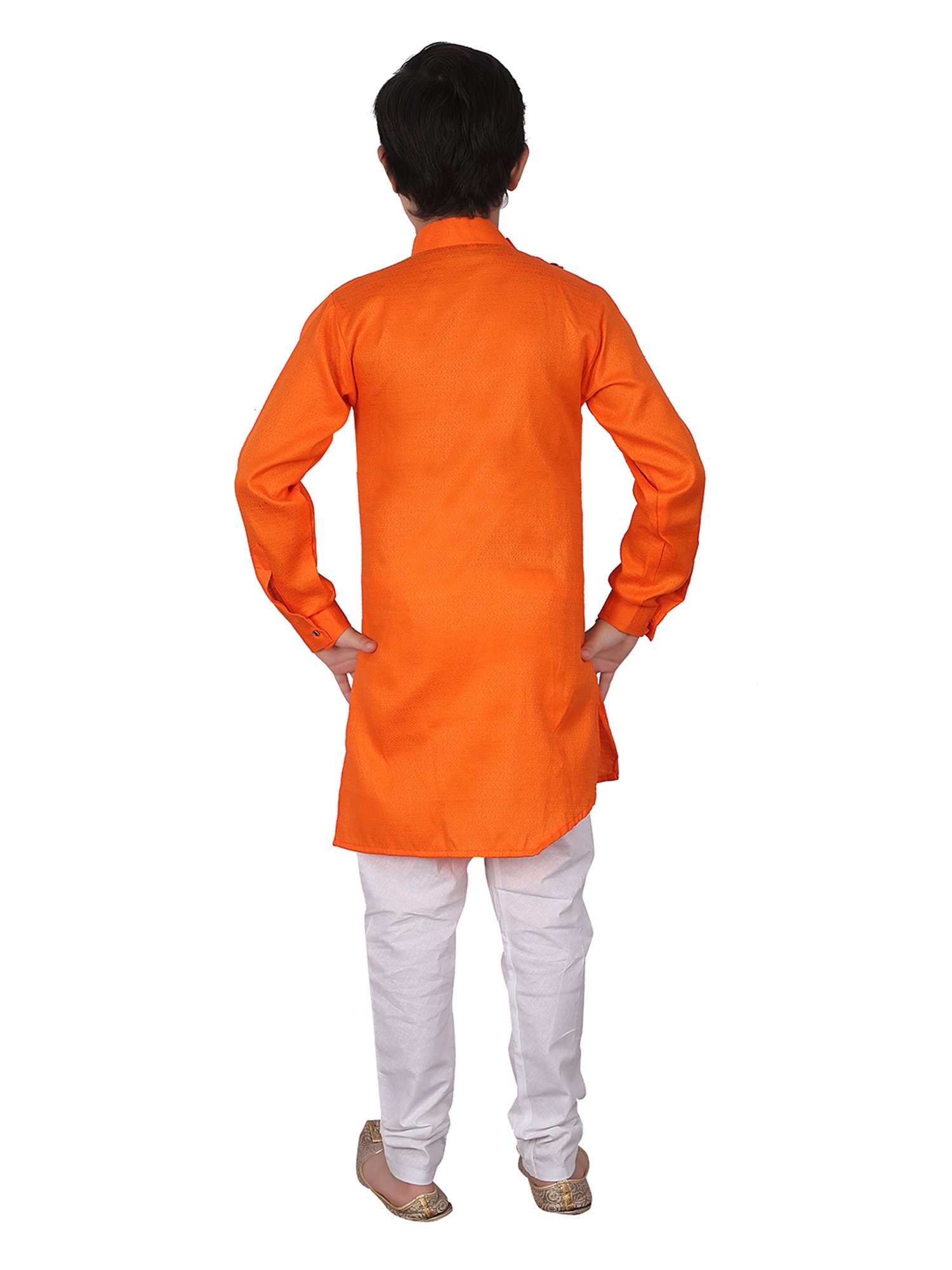Pro-Ethic Style Developer Kids Orange & White Solid Full Sleeves Kurta with Pyjamas