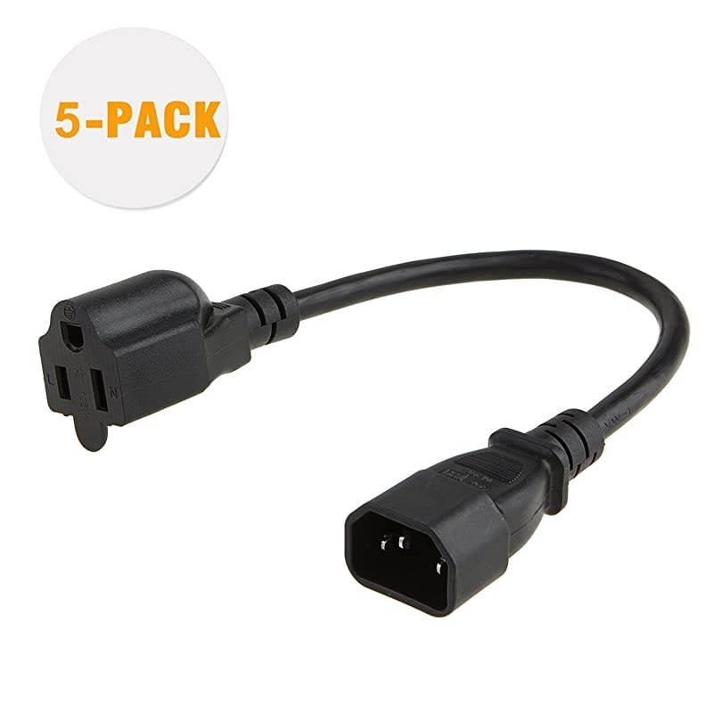 5-Pack] 1 Feet Standard Computer Power Adapter Cord NEMA 5-15R to IEC320 C14, 0.3M / Black