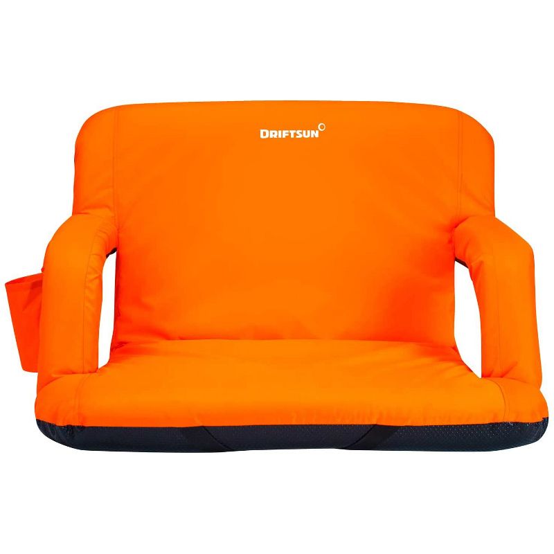 Driftsun Extra Wide Padded Folding Portable 6 Position Reclining Cushioned Stadium Seat Chair with Side Cup Holder and Backpack Carry Straps, Orange