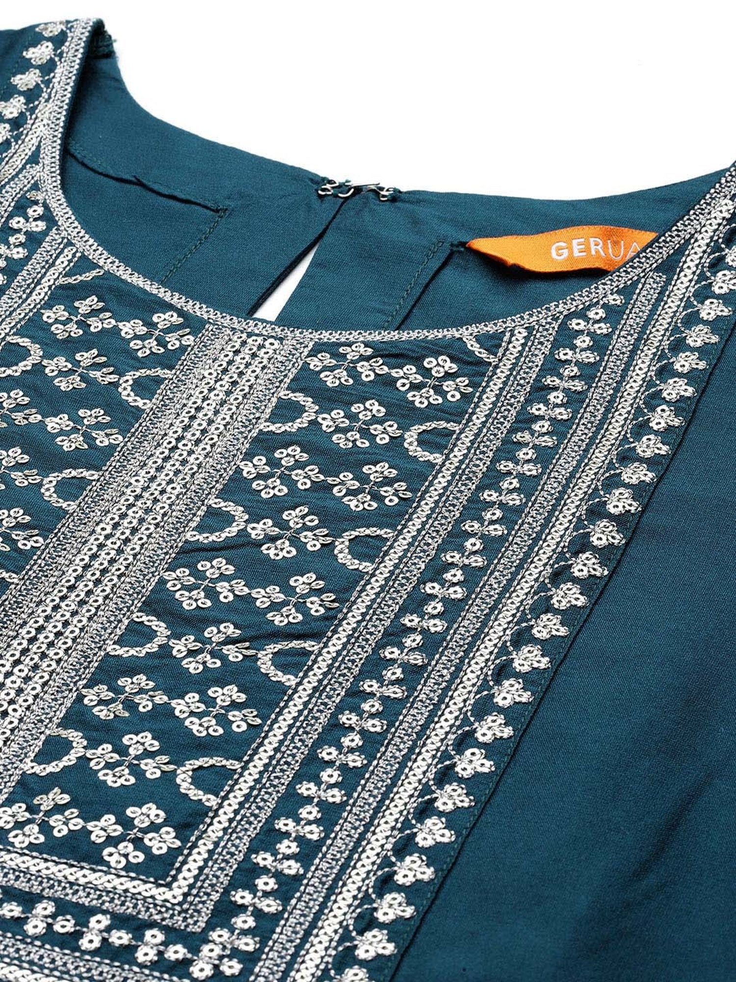 Gerua Blue Embroidered Kurta Pant Set With Dupatta