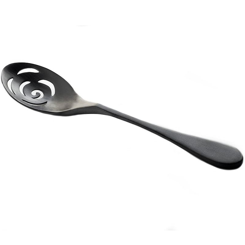 Knork 3 Piece Stainless Steel Titanium Alloy Dishwasher Safe Kitchen Flatware Serving Set with Serving Spoon, Slotted Spoon, & Meat Fork, Matte Black