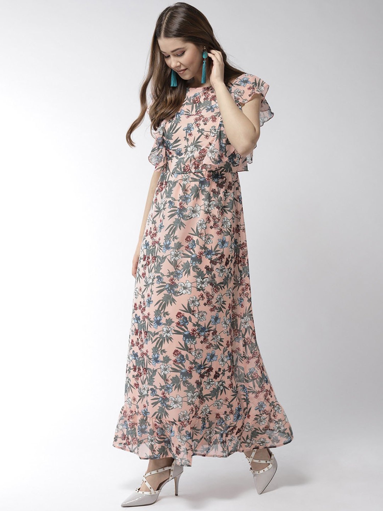 StyleStone Peach Floral Print Maxi Dress