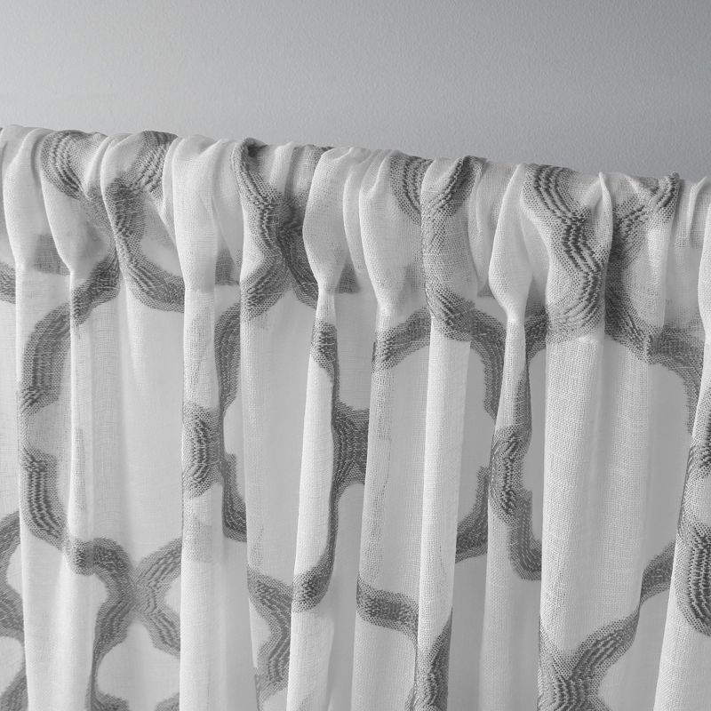 Set of 2 (108"x54") Muse Geometric Textured Jacquard Linen Sheer Rod Pocket Window Curtain Panel Silver - Exclusive Home