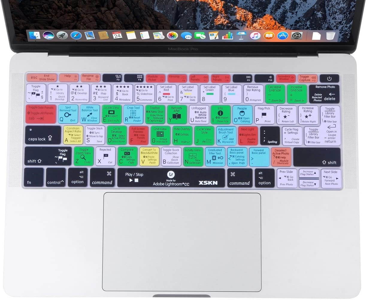 XSKN 2016 Shortcut Design Series Keyboard Skin Cover for New MacBook 12 (2015 Model A1534) and New MacBook Pro 13 (2016 Newest Version Model A1708, No Touch Bar), US&EU Version (Lightroom)