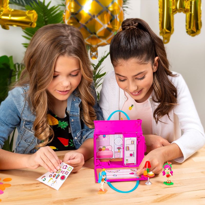 Party Popteenies Summer Pop Party Tutti Frutti Party Pop Gift Bag with Collectible Dolls Mini Furniture and Confetti