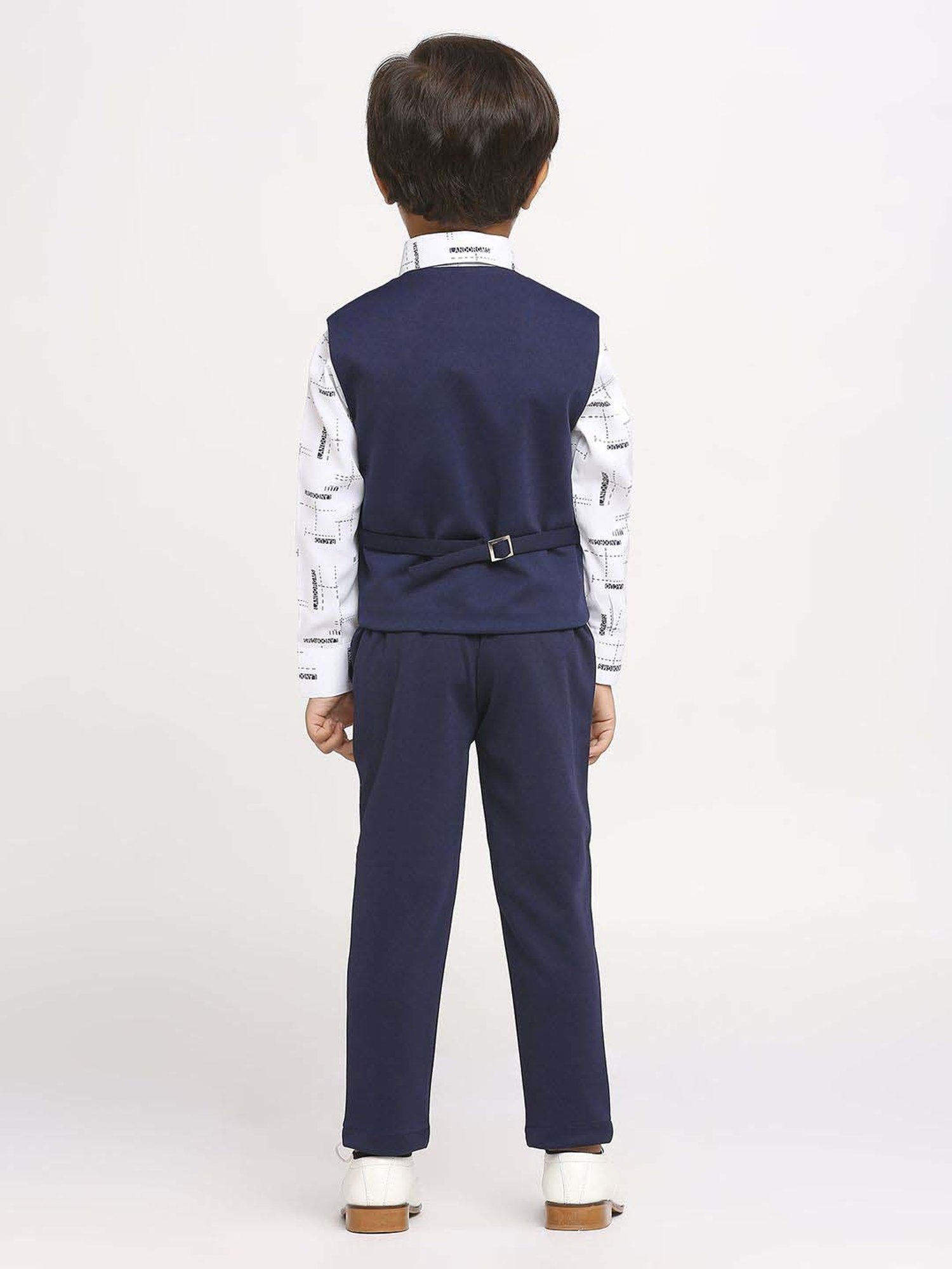 Kids Island Boys Blue Solid Full Sleeves Suit Set