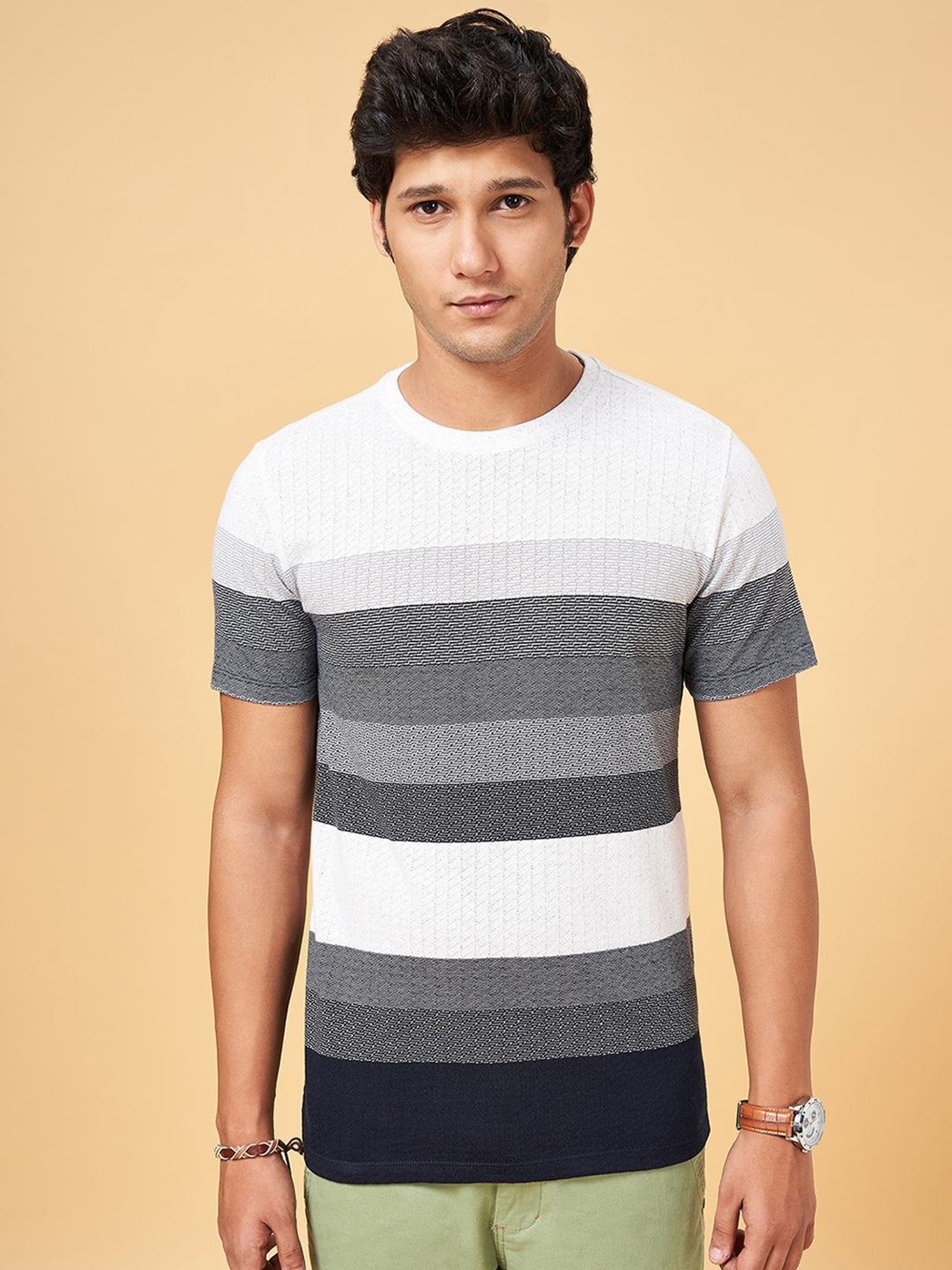 Urban Ranger by Pantaloons Multi Cotton Slim Fit Striped T-Shirt