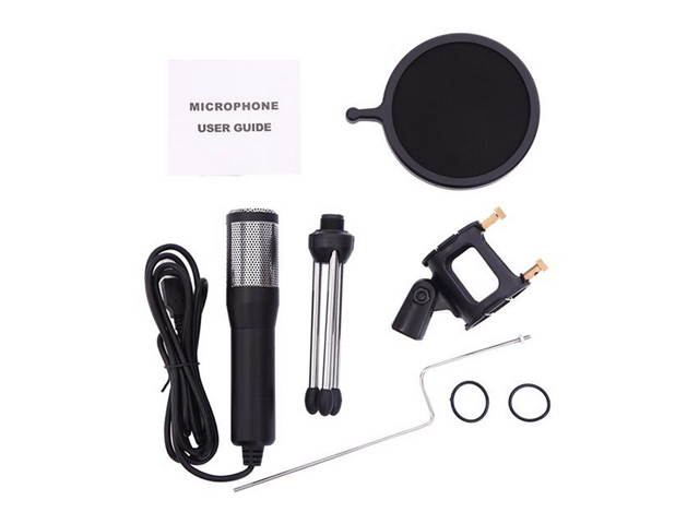 USB Microphone Tripod Stand Set for Game Chat Studio Noise Reduction Microphone,Black,UM01