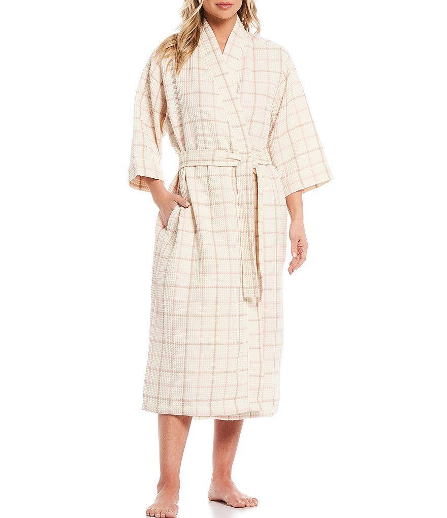 Spa Essentials by Sleep Sense Turkish Cotton Window Pane Waffle Long Wrap Robe