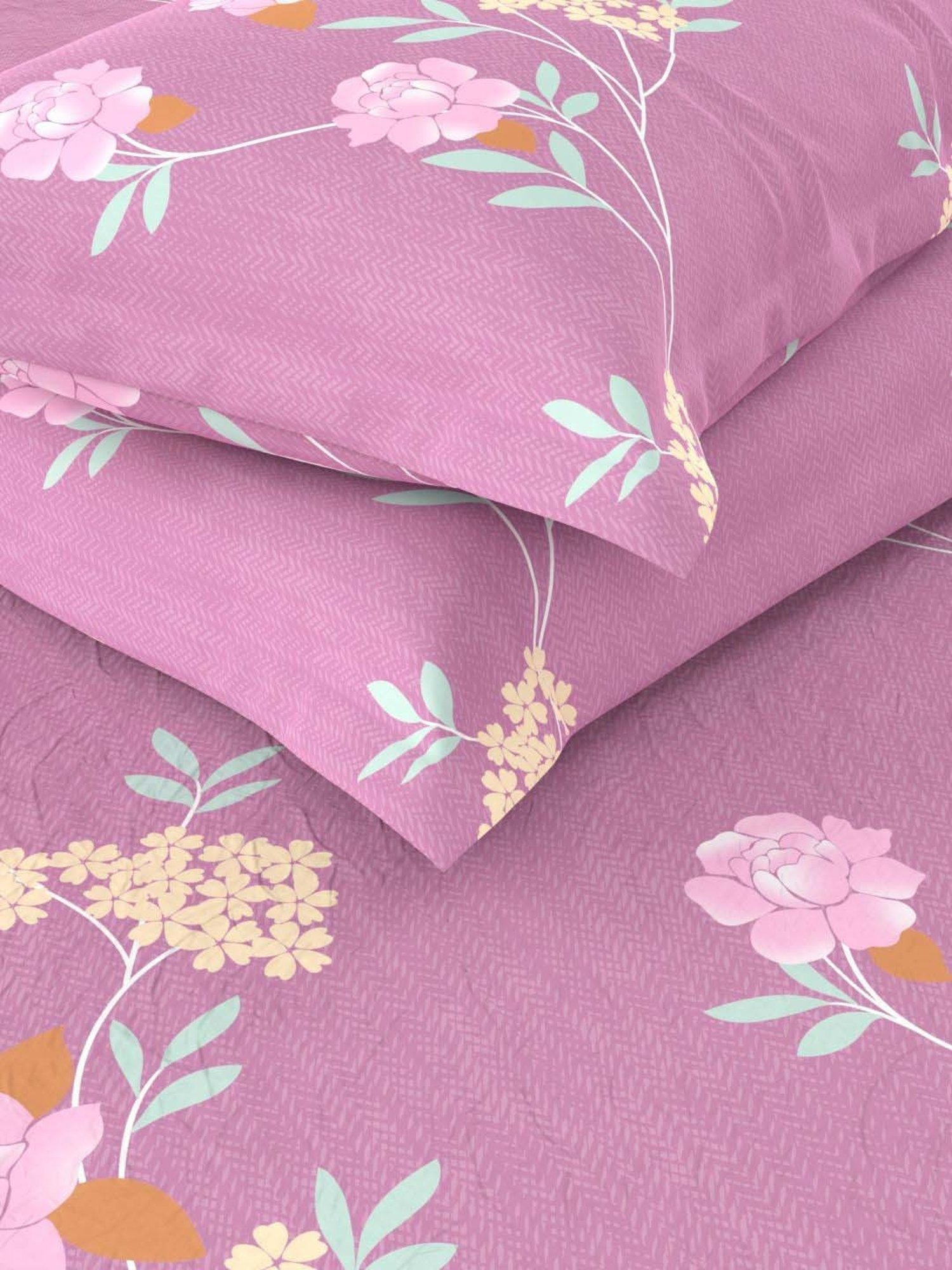 Bianca La Vogue Floral Pink 152 TC Fabric Double Bedsheet with 2 Pillow Covers