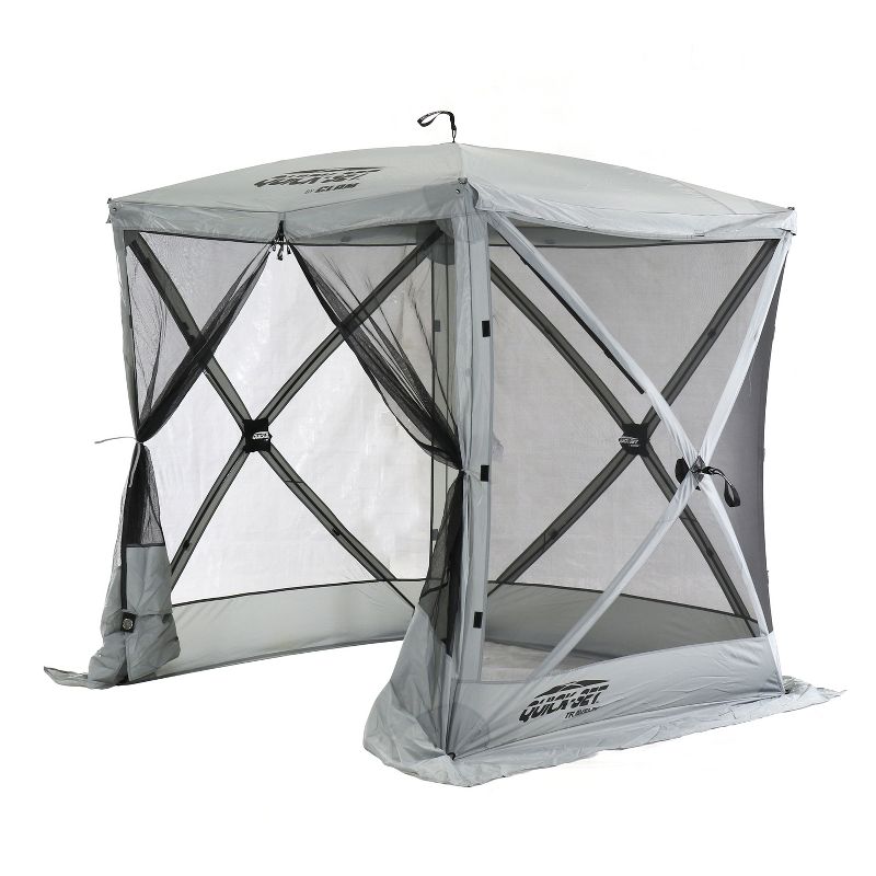 CLAM Quick-Set 6 x 6 Foot Traveler Portable Pop Up Outdoor Camping Gazebo 4 Sided Canopy Shelter with Ground Stakes and Carrying Bag, Gray