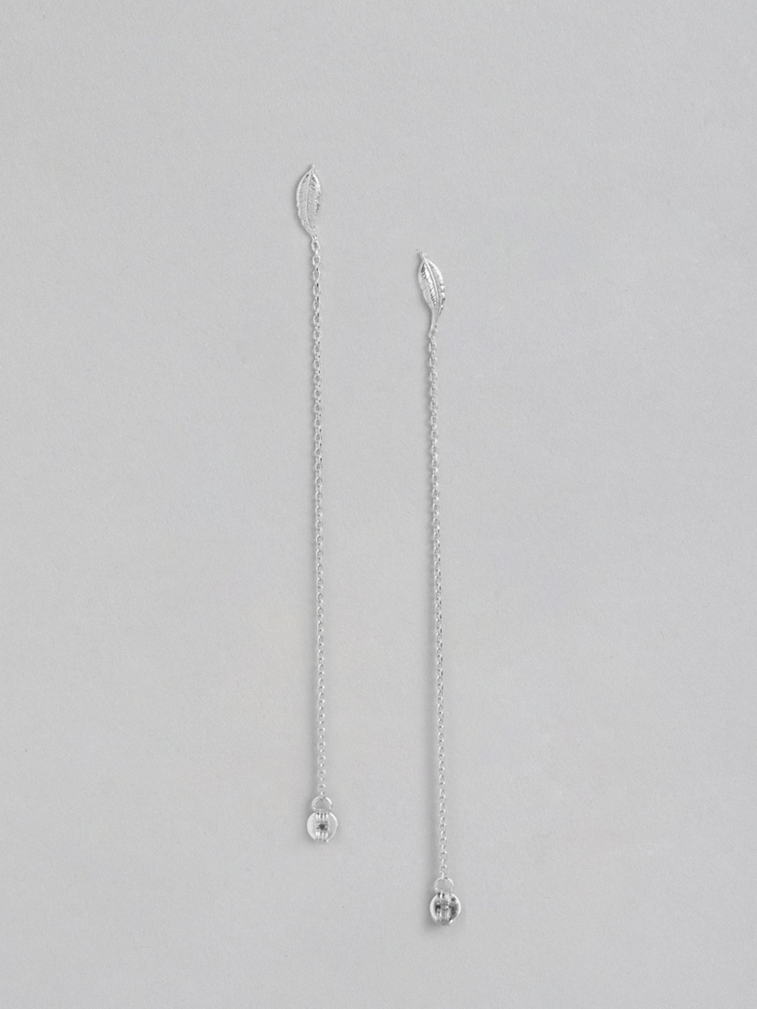 Zavya 92.5 Sterling Silver Nature's Elegance Rhodium-Plated Leaf & Chain Earring for Women