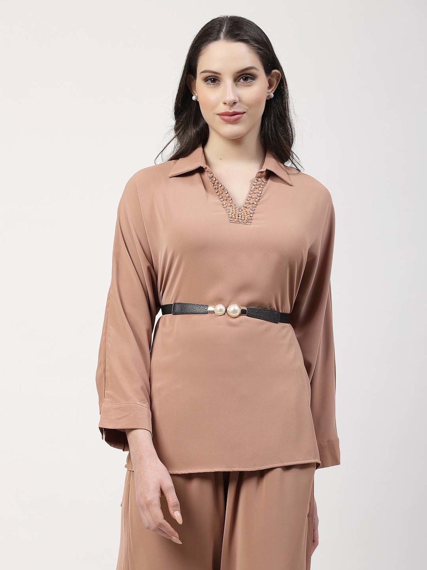 NVR Circular Black Stretchable Leather Belt for Women