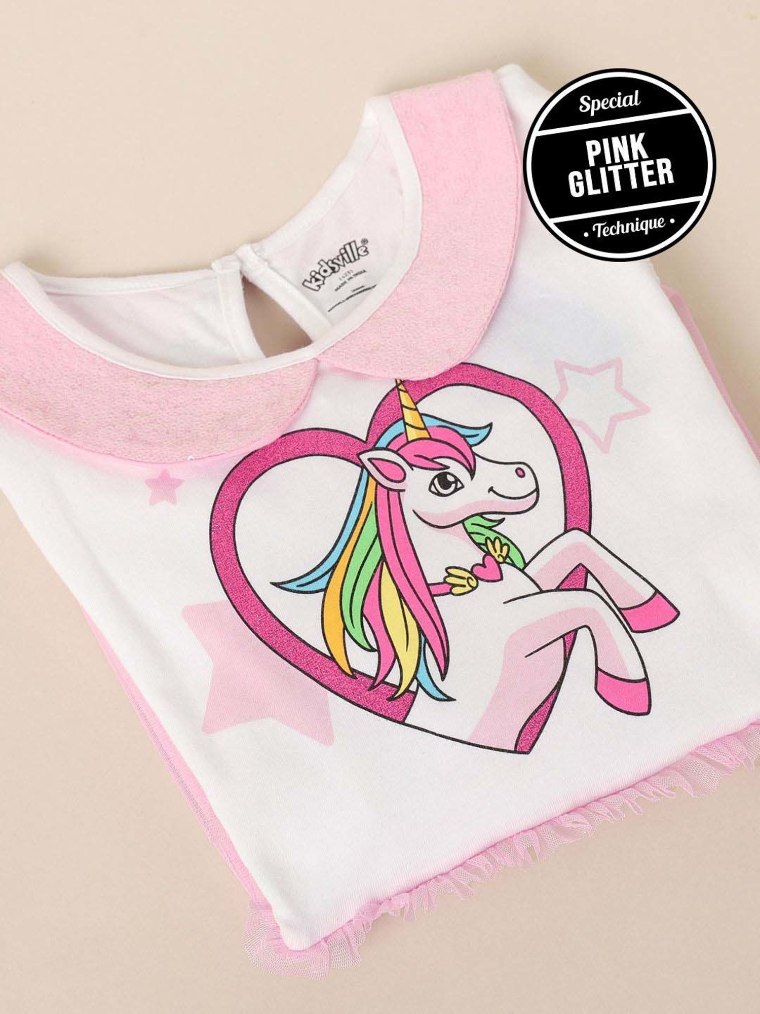 Kidsville White & Pink Cotton Printed Dress