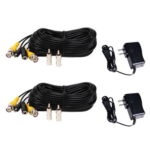 VideoSecu 2 of 50 Feet Security Camera Video Power Extension Cables with 2 of 12V DC 500mA Power Supplies for CCTV DVR Home Surveillance System MKA