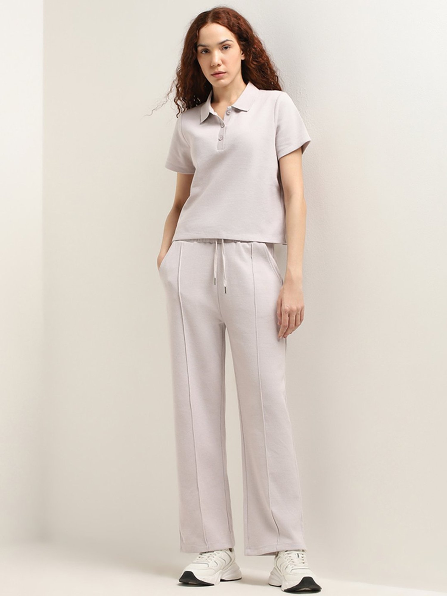 Studiofit by Westside Lilac Textured High-Rise Cotton Track Pants