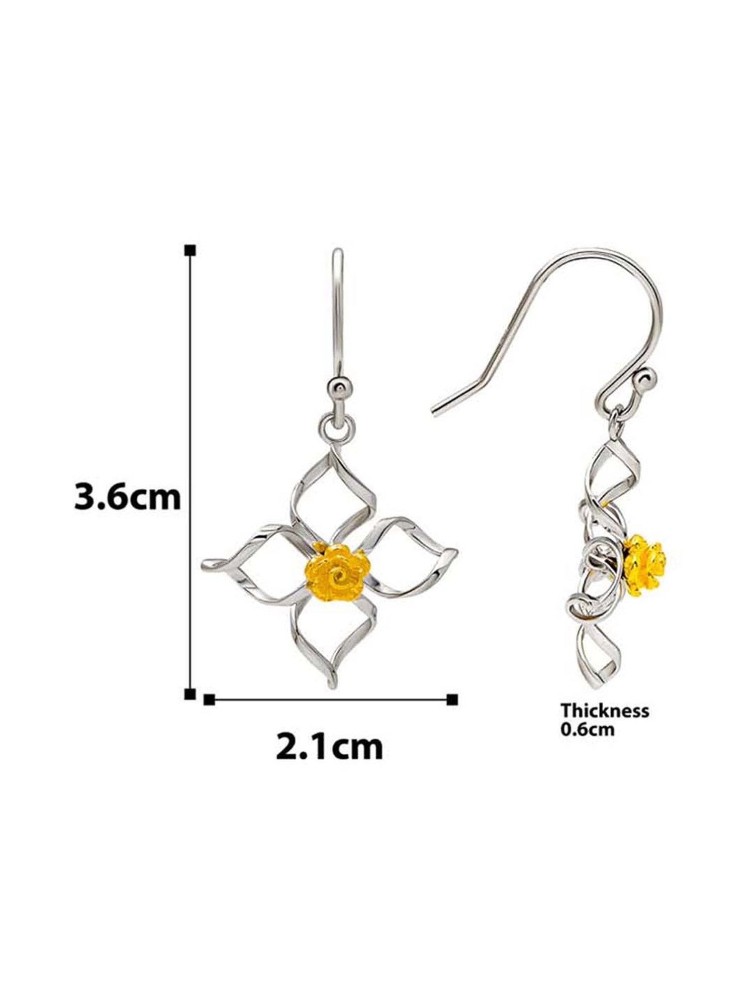 Silberry 925 Sterling Silver 18k Gold Plated Two Tone Silver Daffodil Drop Earrings for Women