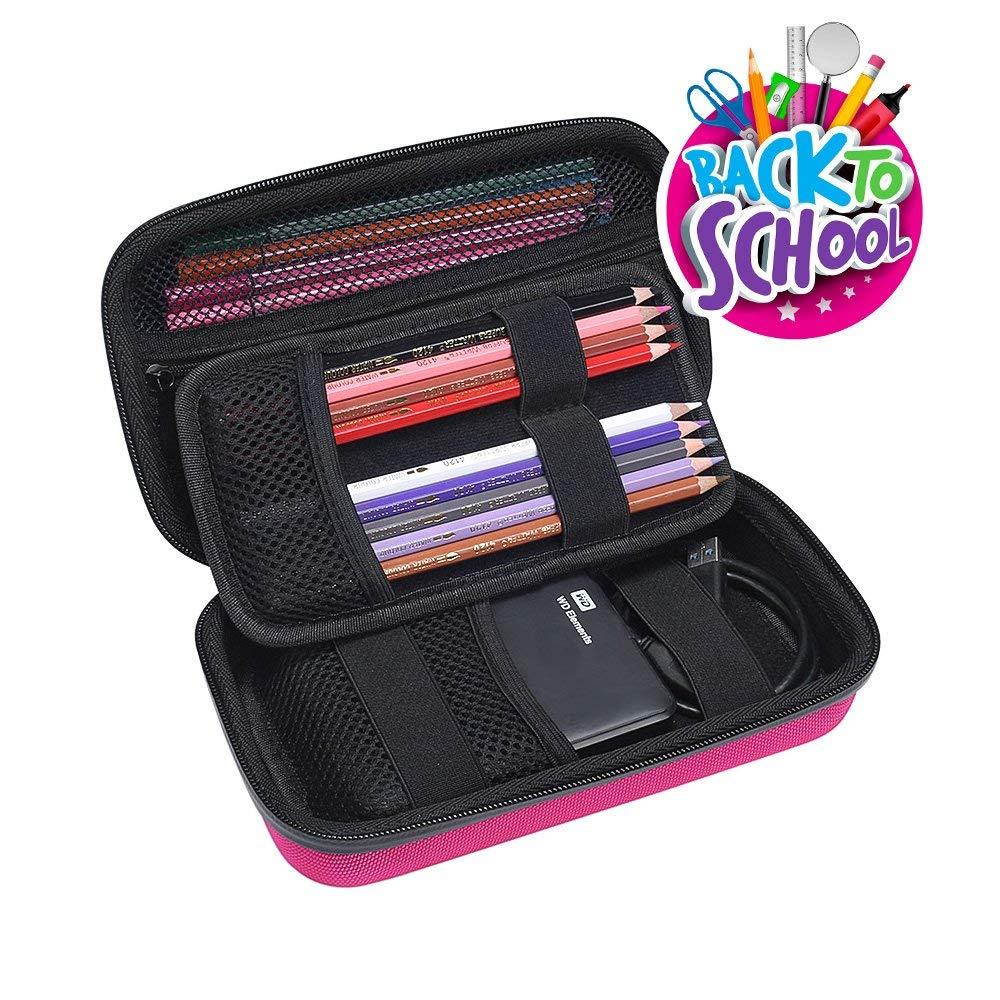 Big Capacity Multifunction Pencil Case - MASiKEN Hard Stationery Pencil Pen Case Storage Bag Pouch (Pink)